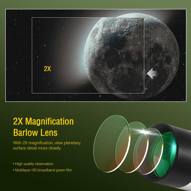 Astromania Multi Coated 1.25-Inch Plossl Eyepiece Set (4mm, 10mm, 25mm) with 2X Barlow Astronomical Telescope Accessory Kit - Let You Get The Most Out and Enhances Performance of Your Telescope - Image 3